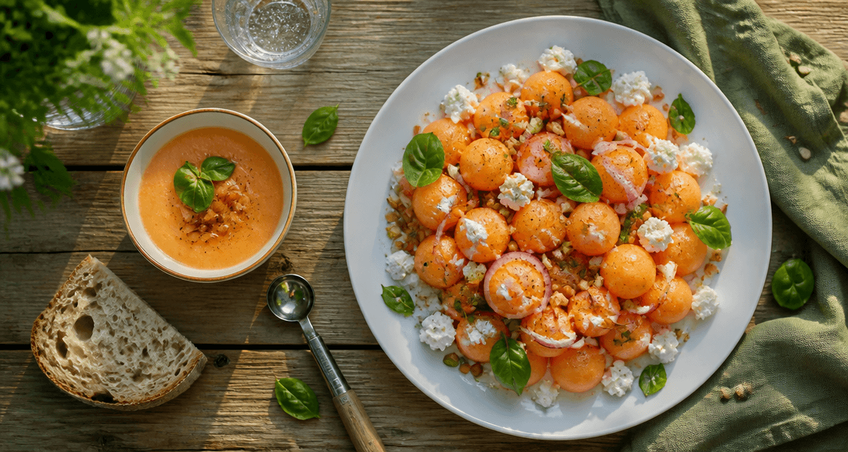 recette melon salade feta pignons basilic