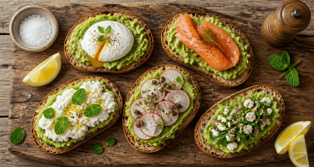 Recettes toast avocat sur planche en bois