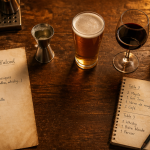tableau dose alcool bar cl sur comptoir de bar