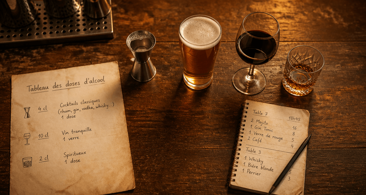 tableau dose alcool bar cl sur comptoir de bar