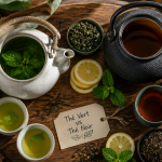 plateau avec the noir ou vert et accessoires