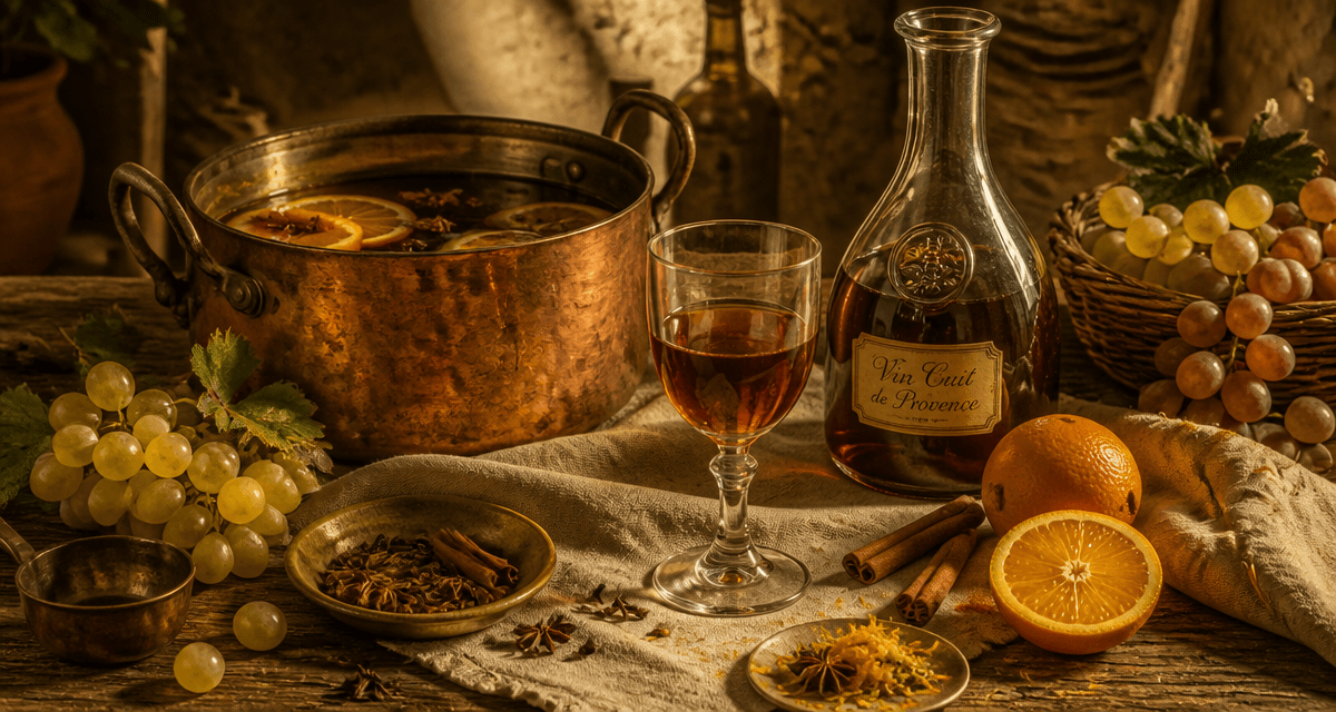 vin cuit apéritif français sur table rustique