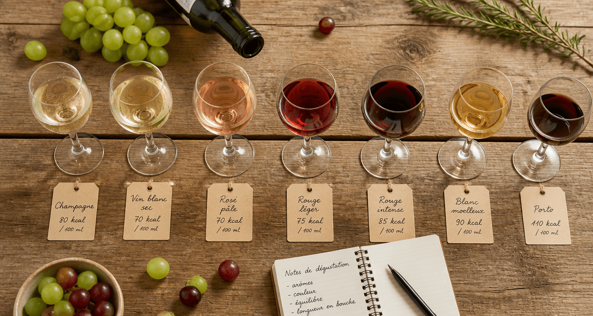 verres de vin le moins calorique alignés sur table