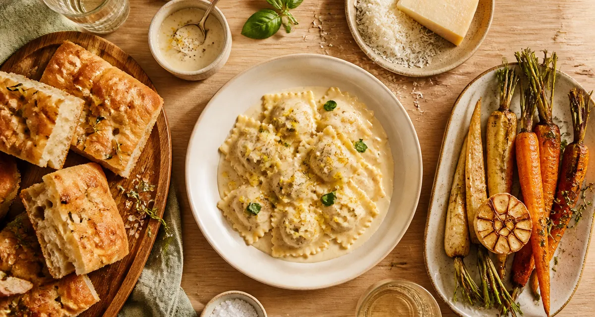 Accompagnement ravioli : raviolis crème parmesan citron, sauces maison et garnitures