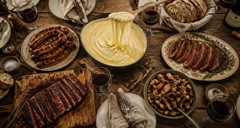 aligot accompagnement plat convivial sur table rustique