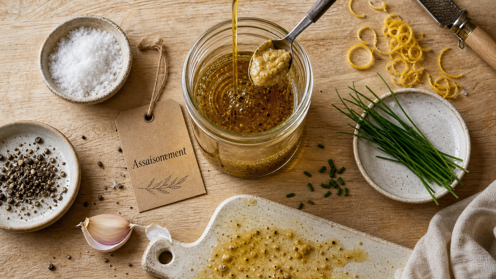 Photo assaisonnement : vinaigrette et épices