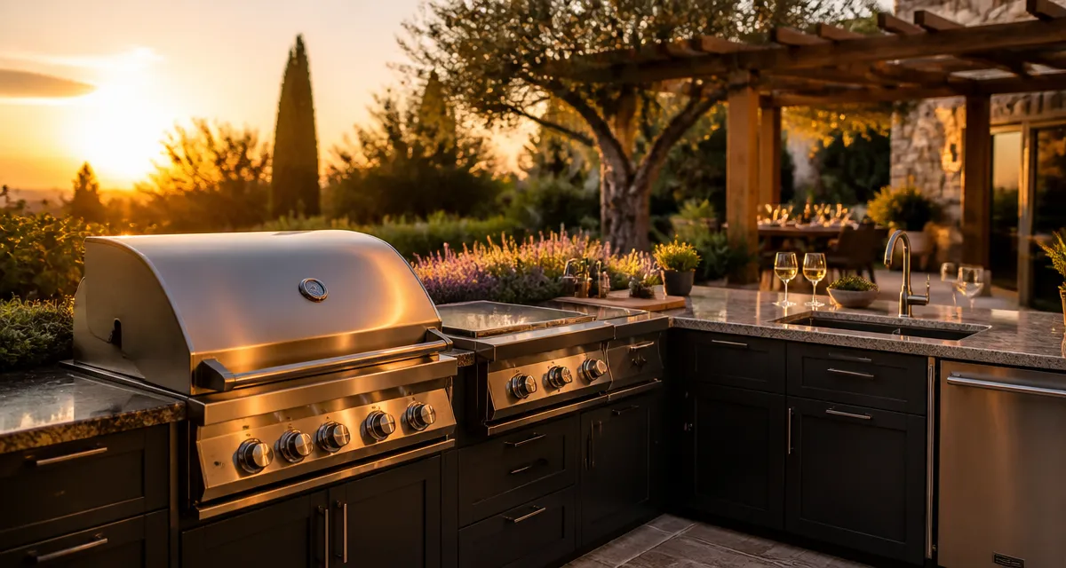 Barbecue cuisine extérieure avec plan de travail en granit