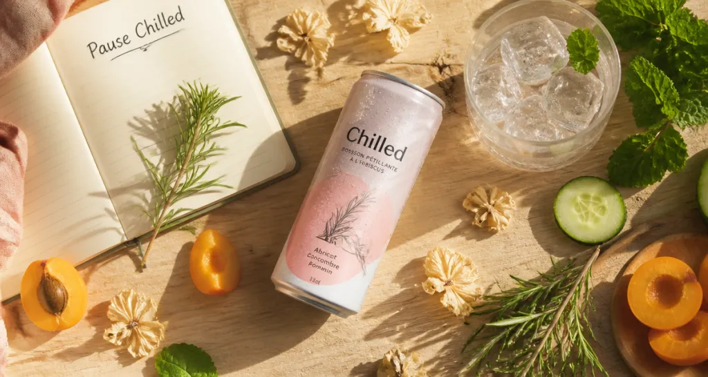 chilled boisson cbd canette sur table ambiance détente