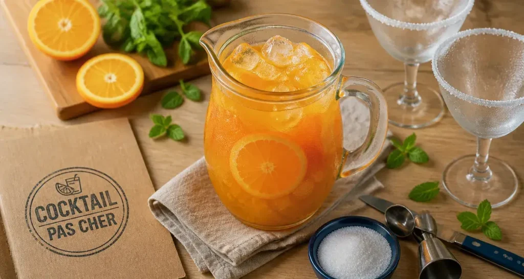 Cocktail facile et pas cher : punch orange-citron, glaçons et menthe