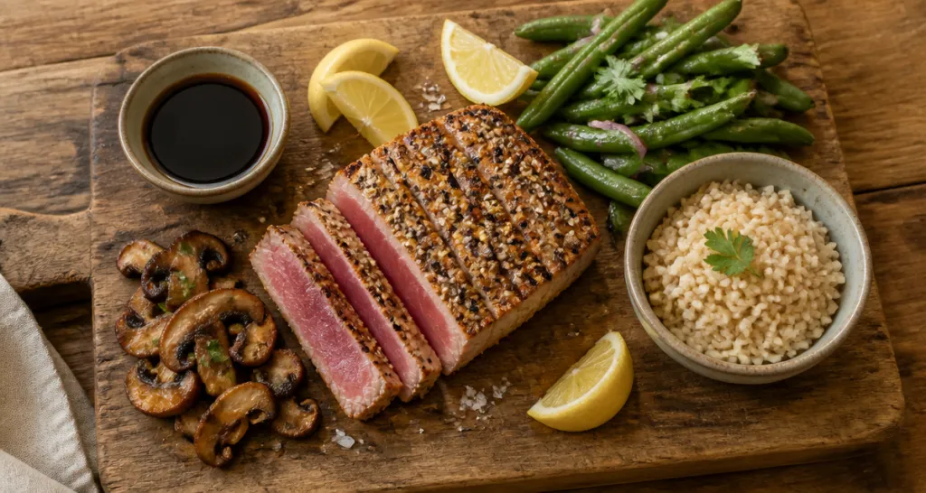 Cuisson d un steak de thon mi cuit croûte dorée et cœur rosé
