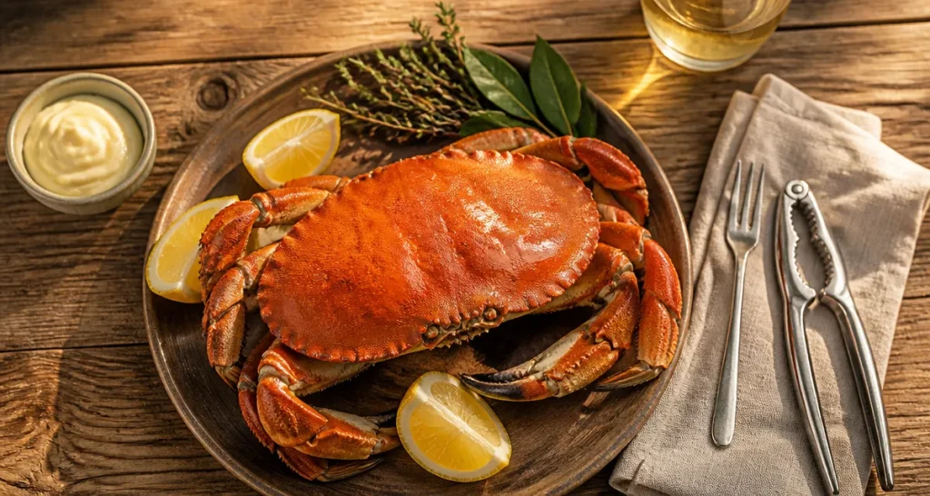 Cuisson des crabes, crabe entier avec citron et mayonnaise