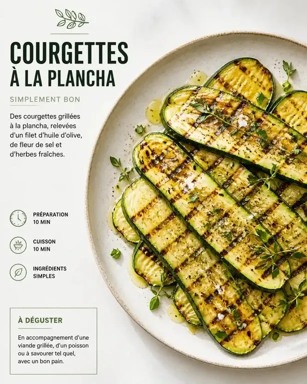 Courgettes à la plancha grillées et assaisonnées dans une assiette