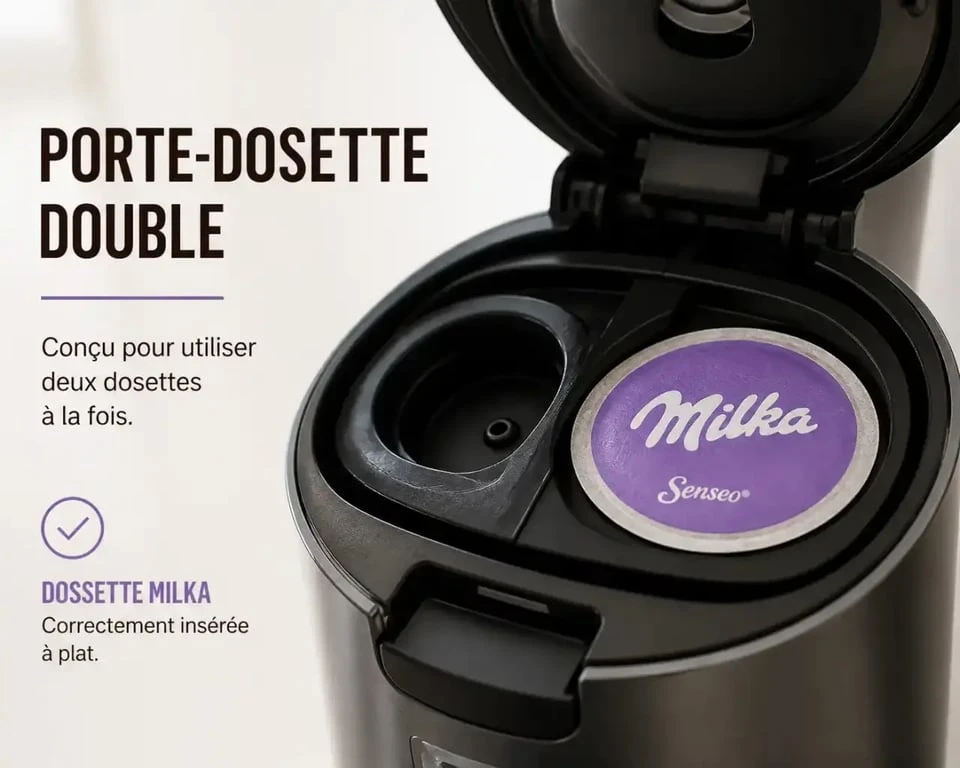 Utilisation d'une dosette Milka dans le porte-dosette double d'une machine Senseo pour une préparation réussie