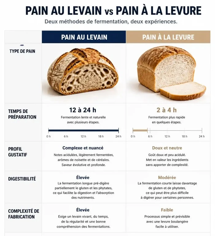 Infographie comparative des inconvénients du pain au levain par rapport au pain à la levure