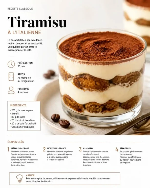 Tiramisu réussi avec une texture ferme et des couches bien définies pour éviter un tiramisu trop liquide
