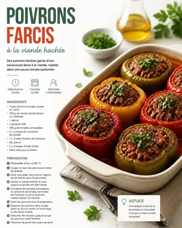 Poivrons farcis au four à la viande hachée servis dans un plat