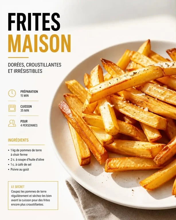 Frites maison croustillantes cuites au four dans une assiette