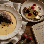 Gâteau pour accompagner une crème anglaise avec fondant chocolat et framboises