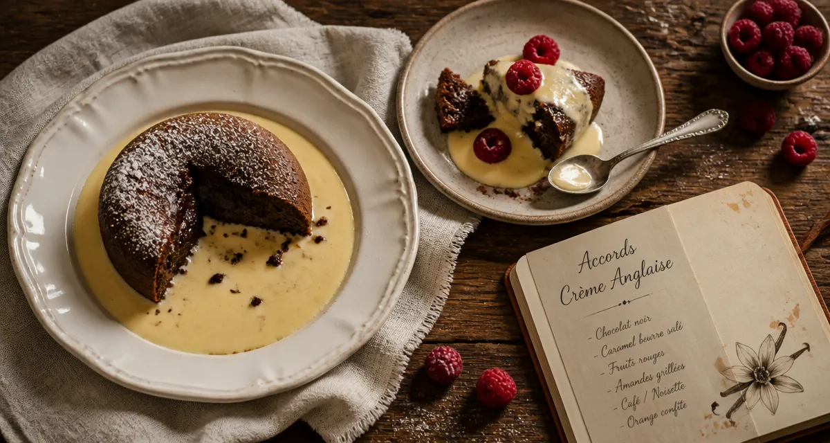 Gâteau pour accompagner une crème anglaise avec fondant chocolat et framboises