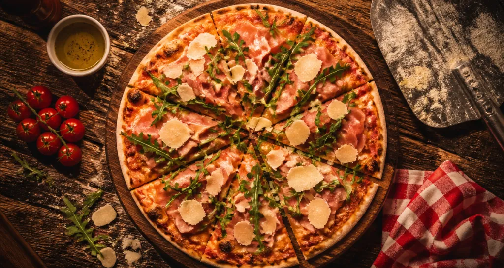 pizza des brosses sur planche en bois