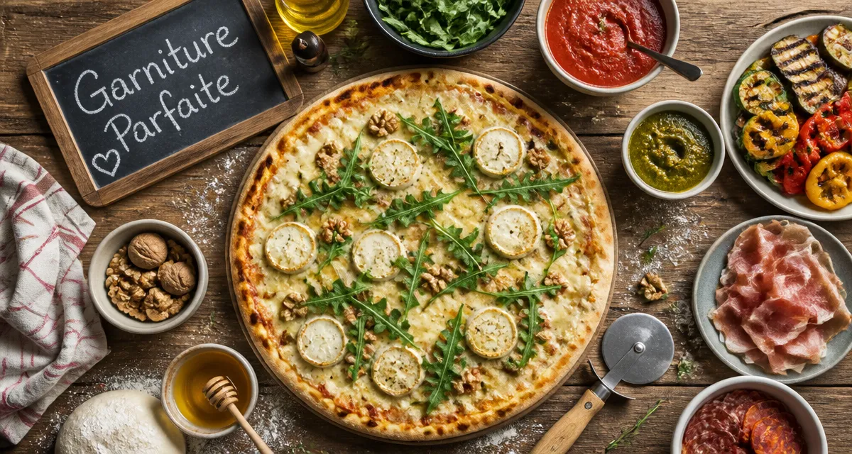 Pizza garniture chèvre noix roquette maison