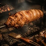 Porcelet a la broche doré, peau croustillante
