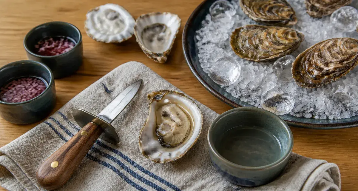 Quand ouvrir les huitres : couteau et huîtres fraîches, première eau et mignonette