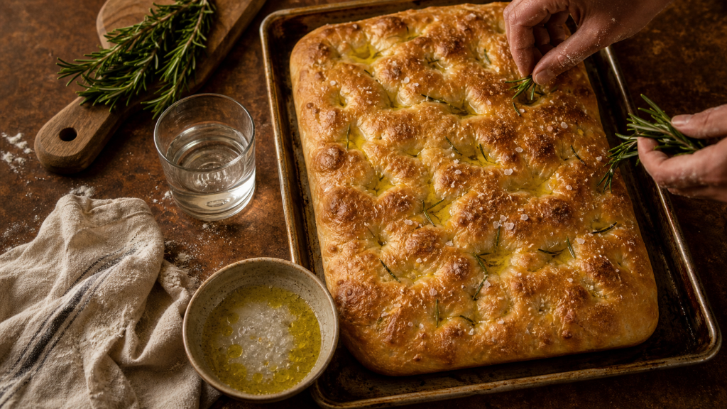 Recette focaccia cyril lignac : focaccia maison dorée au romarin