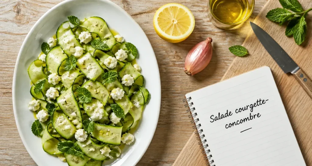 Salade courgette concombre fraîche avec feta et menthe