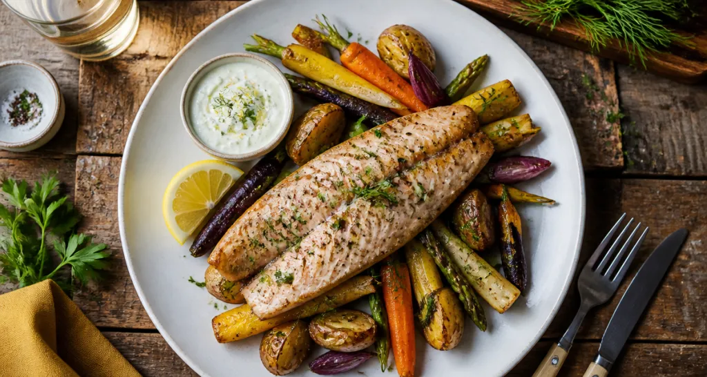 truite accompagnement légumes racines rôtis