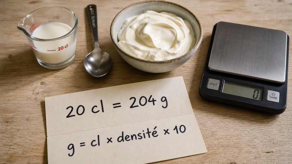20 cl crème fraîche épaisse en gramme : 204 g, dosage sans erreur