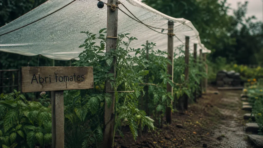 Abri tomates fait maison en structure ouverte, 20 cm de pente