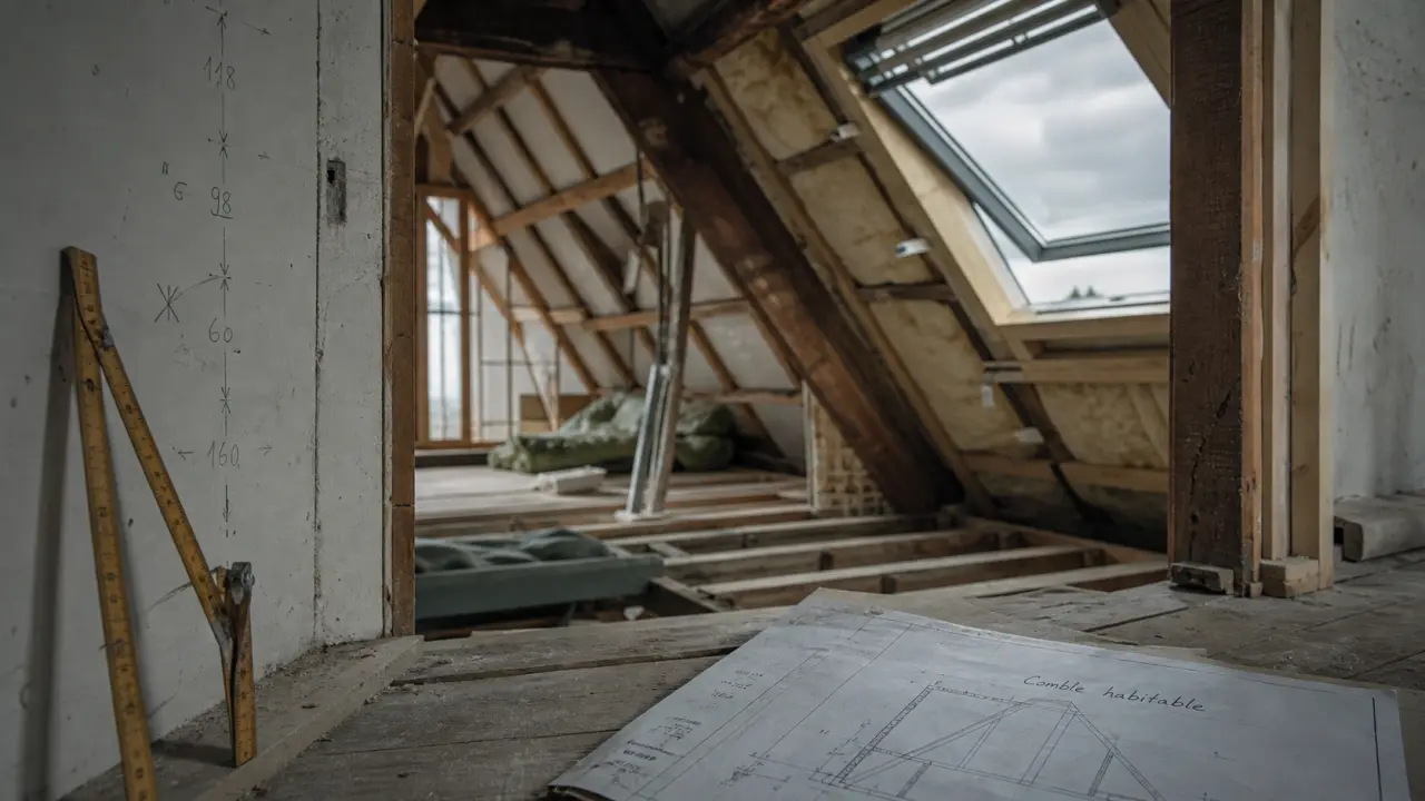 Amenager un comble perdu : 1,80 m sous plafond et 30° de pente, comble en cours d’aménagement