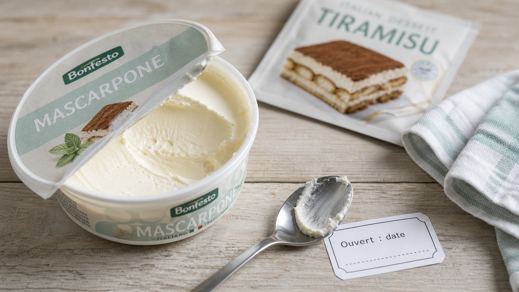 Conservation mascarpone ouvert : pot au réfrigérateur, 3 jours max