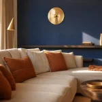 Déco bleu majorelle : mur d’accent bleu profond dans un salon moderne