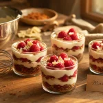Dessert mascarpone aux framboises en verrines