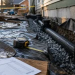 Devis travaux drainage : tranchée de drainage au pied de la maison