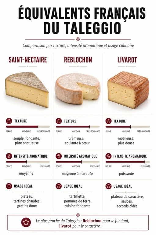 Tableau comparatif des équivalents français du fromage Taleggio pour vos recettes