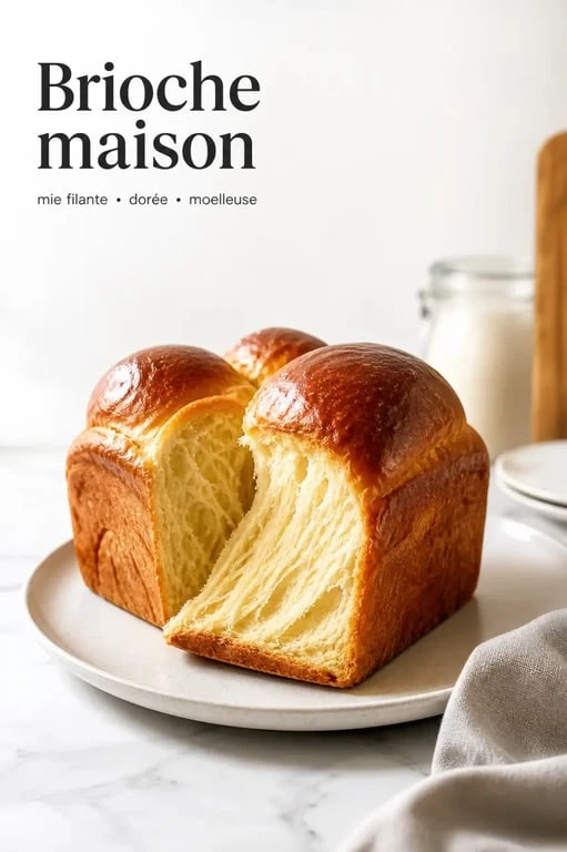 Recette brioche facile sans machine, brioche maison dorée et moelleuse sur assiette