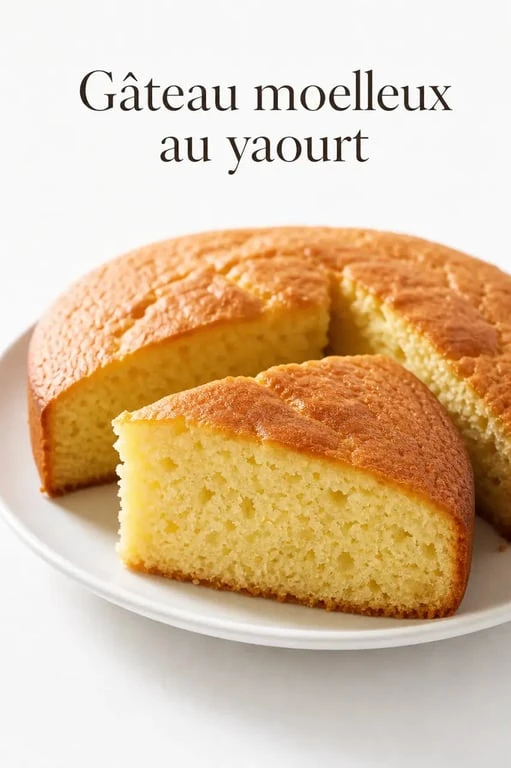 Gâteau avec un œuf moelleux au yaourt, doré et servi en parts
