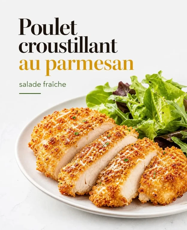 Plat de poulet croustillant au parmesan doré et savoureux, idéal pour un repas familial