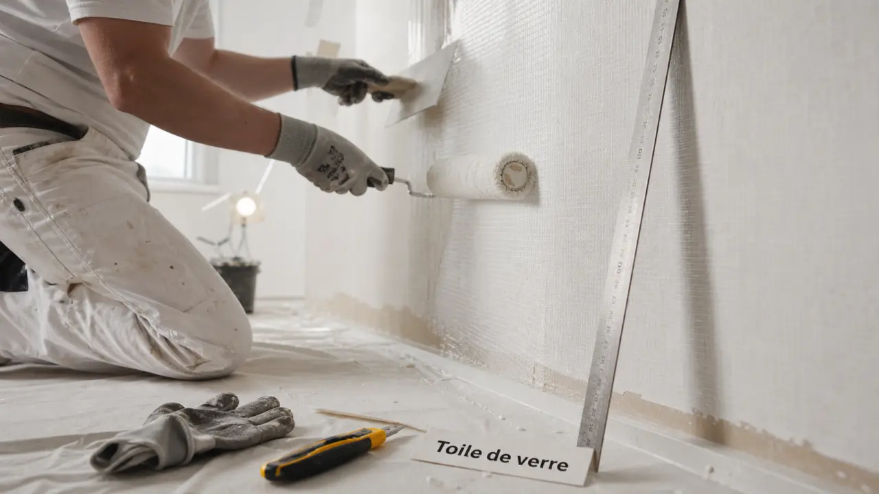 Pose toile de verre murale : encollage et marouflage pour éviter les bulles