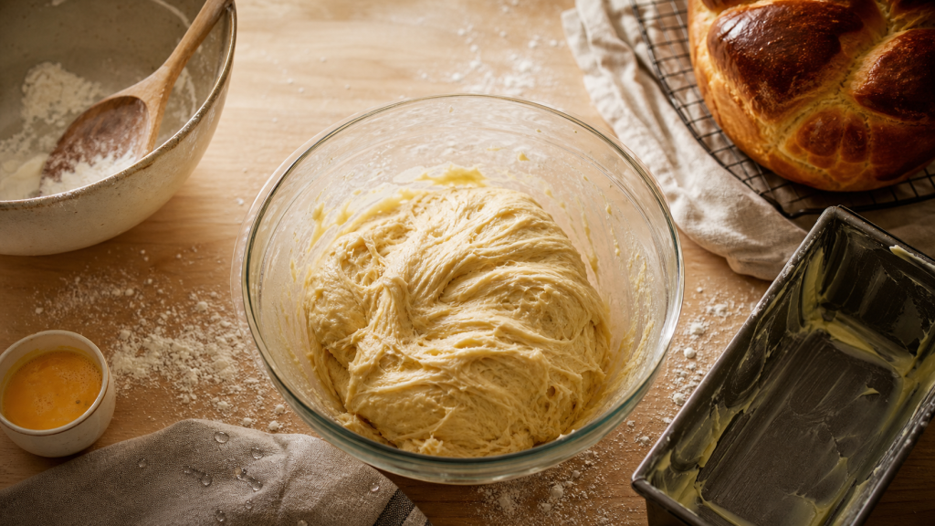 Recette brioche facile sans machine : pâte à brioche et farine, mie moelleuse