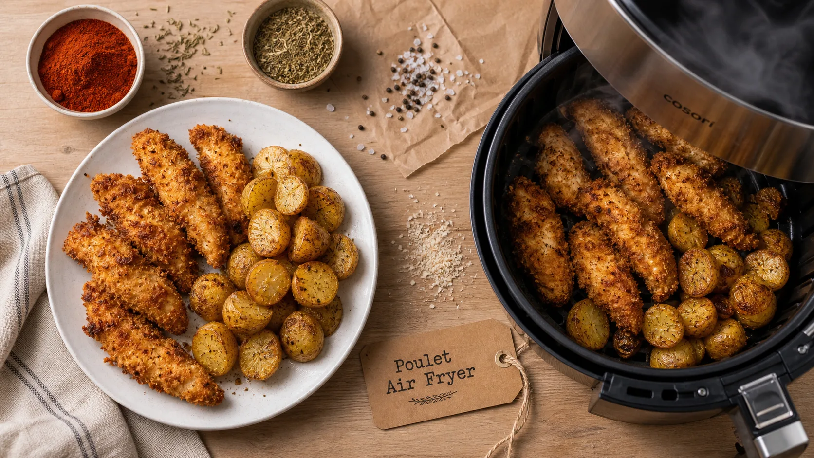 Recette facile air fryer : poulet croustillant et légumes dorés