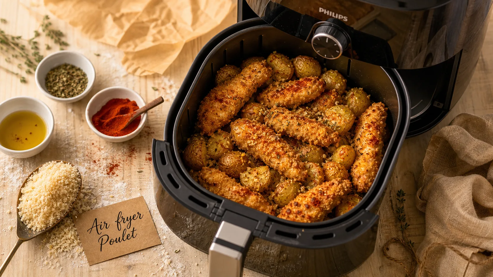 Recette facile air fryer : poulet croustillant et légumes dorés