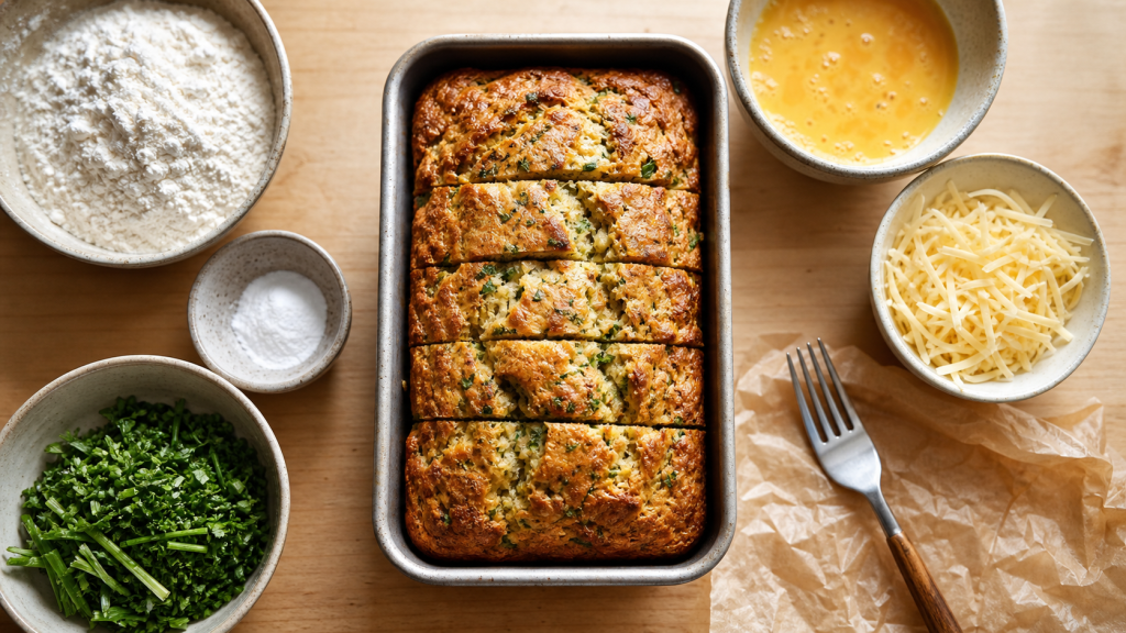 Recette salé : cake salé facile en moule, vue de dessus