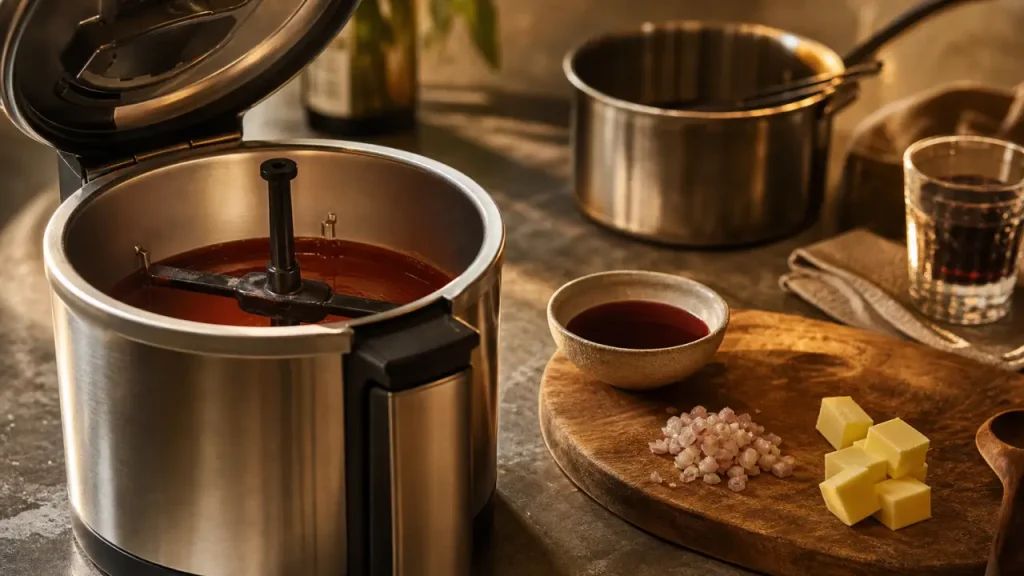 Sauce au vin au Saucier SEB, position 5 et beurre ajouté 5 min avant la fin