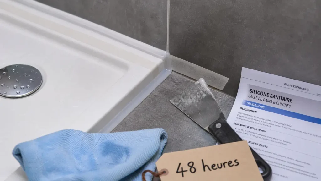 Joint silicone : 20 minutes en surface, 24 heures pour durcir, 48 heures avant la douche