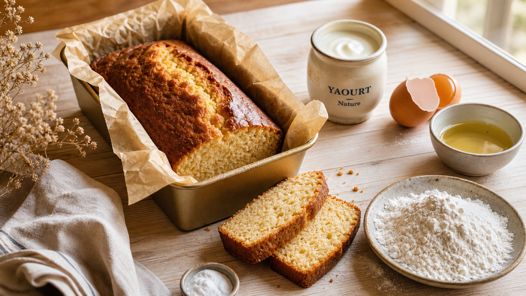 Un gateau avec un oeuf moelleux au yaourt, avec œuf et yaourt