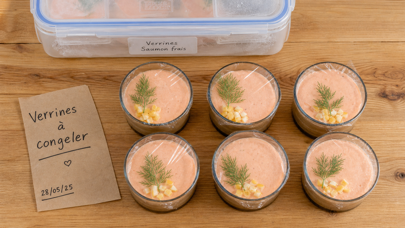 Verrine apéro à congeler réussie, prête au congélateur